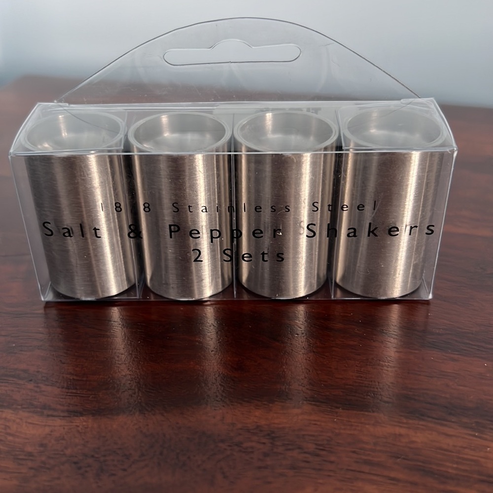 New in box stainless steel salt & pepper shakers | 2 sets - Picture 3 of 3
